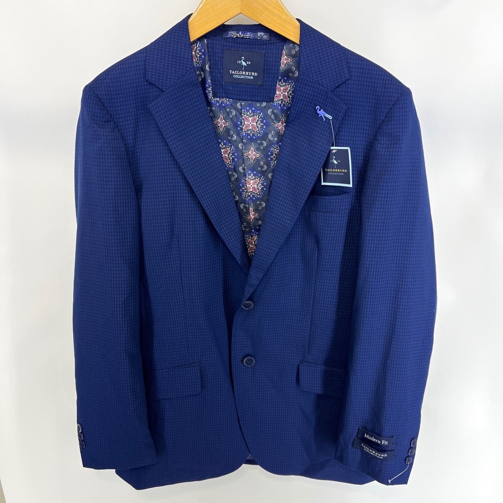 Tailorbyrd Collection Mens 40R Modern Fit Blue Micro Check Blazer Sport Coat NWT